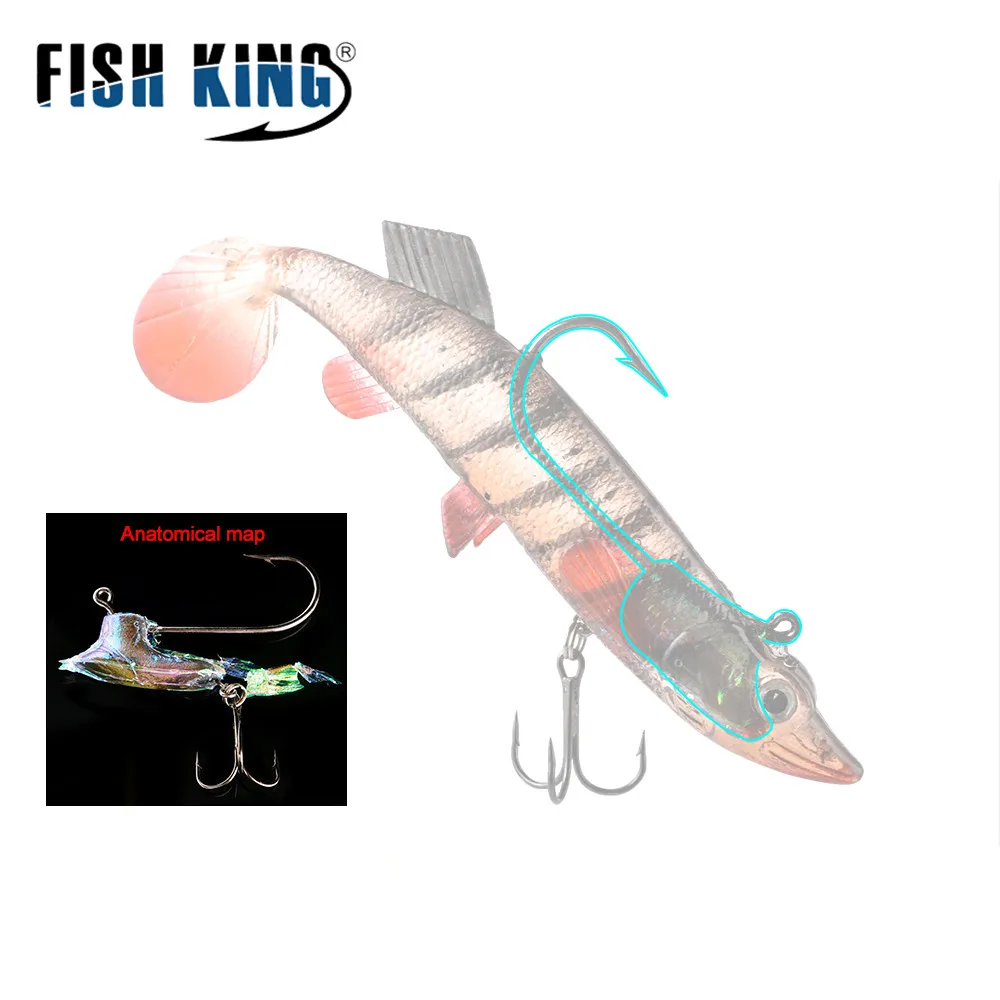 FISH KING 8/10/12/14CM 6 colores suaves ojos 3D Señuelos de pesca con cola en T Lucio señuelo suave anzuelo triple cebos cebo Artificial Jig - imagen 5