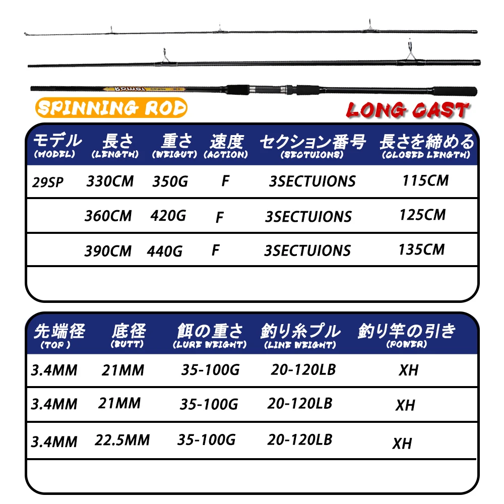 Caña de pescar giratoria, peso 35-100g, señuelos de tres secciones superduros Xh, Canne A Peche, Carbonne, Accesorios, equipos de Mar - imagen 2