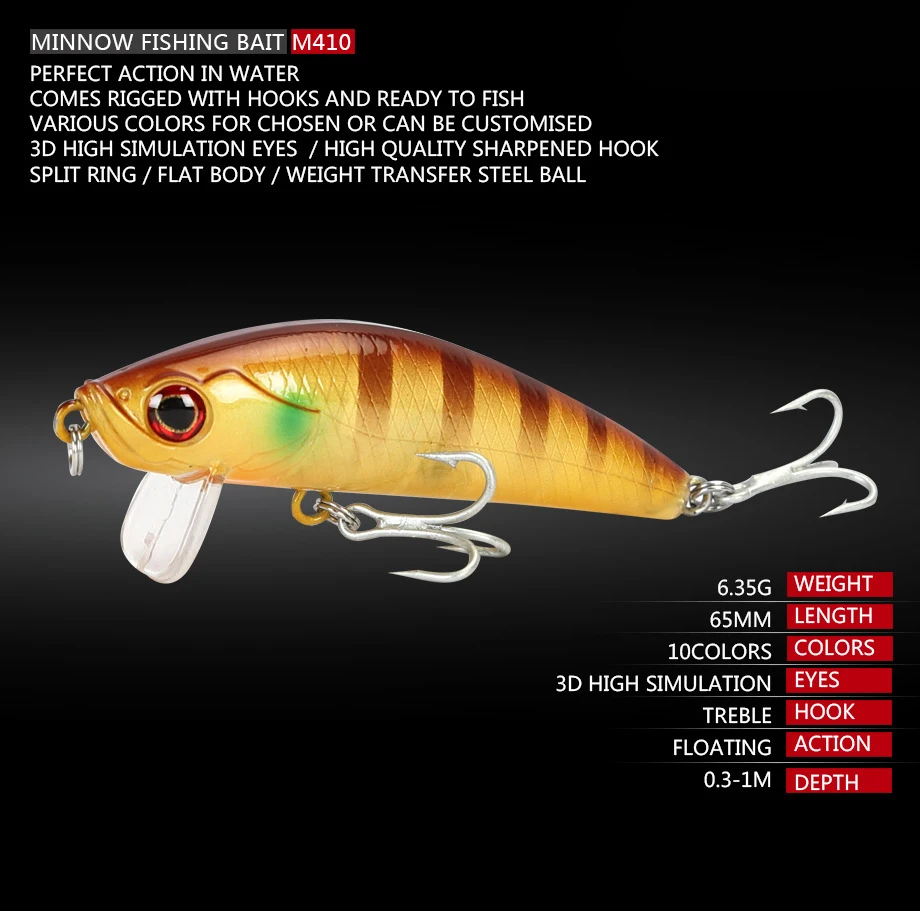 Minnow-señuelo de pesca flotante, cebo Artificial de plástico duro, Swimbait, aparejos de pesca de 6,5 cm y 6,3g - imagen 4