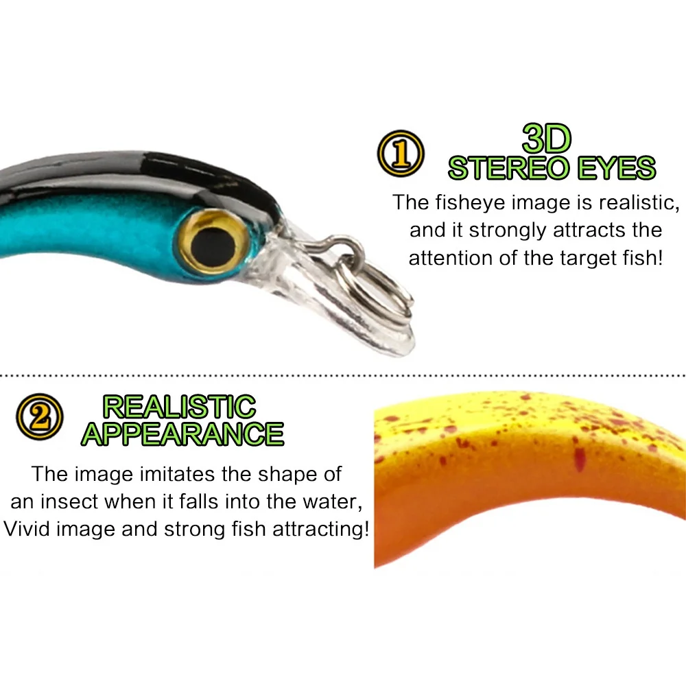 FLYSAND-Mini Señuelos de Pesca flotantes, cebos artificiales duros, anzuelo afilado, señuelo Crankbait, 8 unids/caja, accesorios de pesca - imagen 3