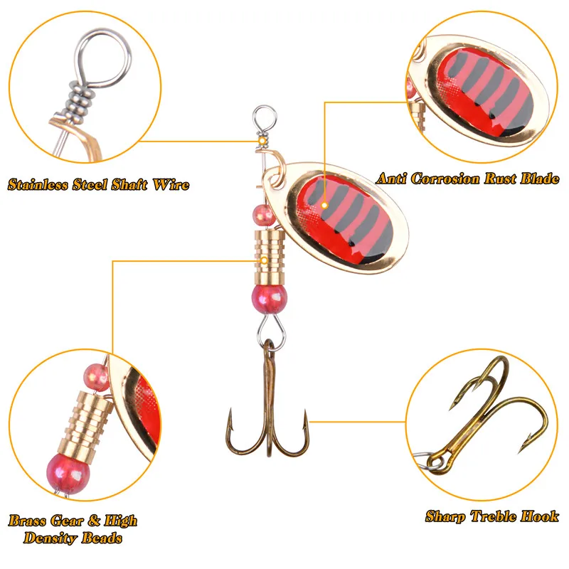 Cebo giratorio de pesca duro con anzuelos triples, señuelos de cuchara de Metal, 3g-12,5g, 16 unids/bolsa - imagen 2