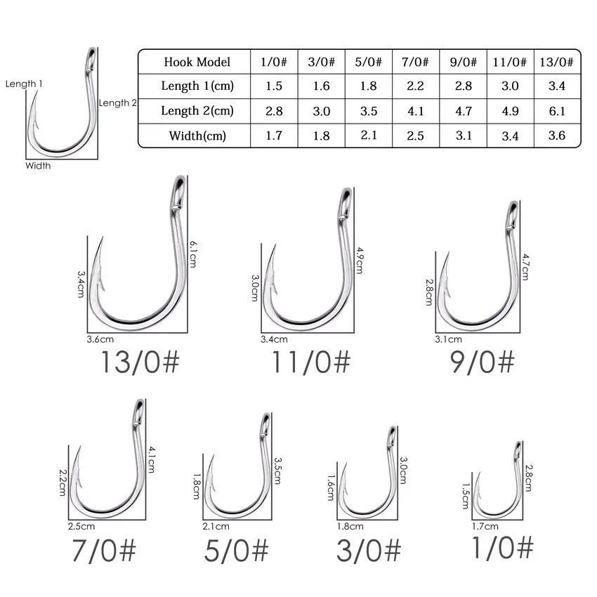 100 Uds anzuelos de pesca de alto carbono con ojo carpa bagre 1/0 # -13/0 #   Anzuelo de plantillas de pescado, anzu blanco, aparejos de anzuelos japoneses - imagen 2