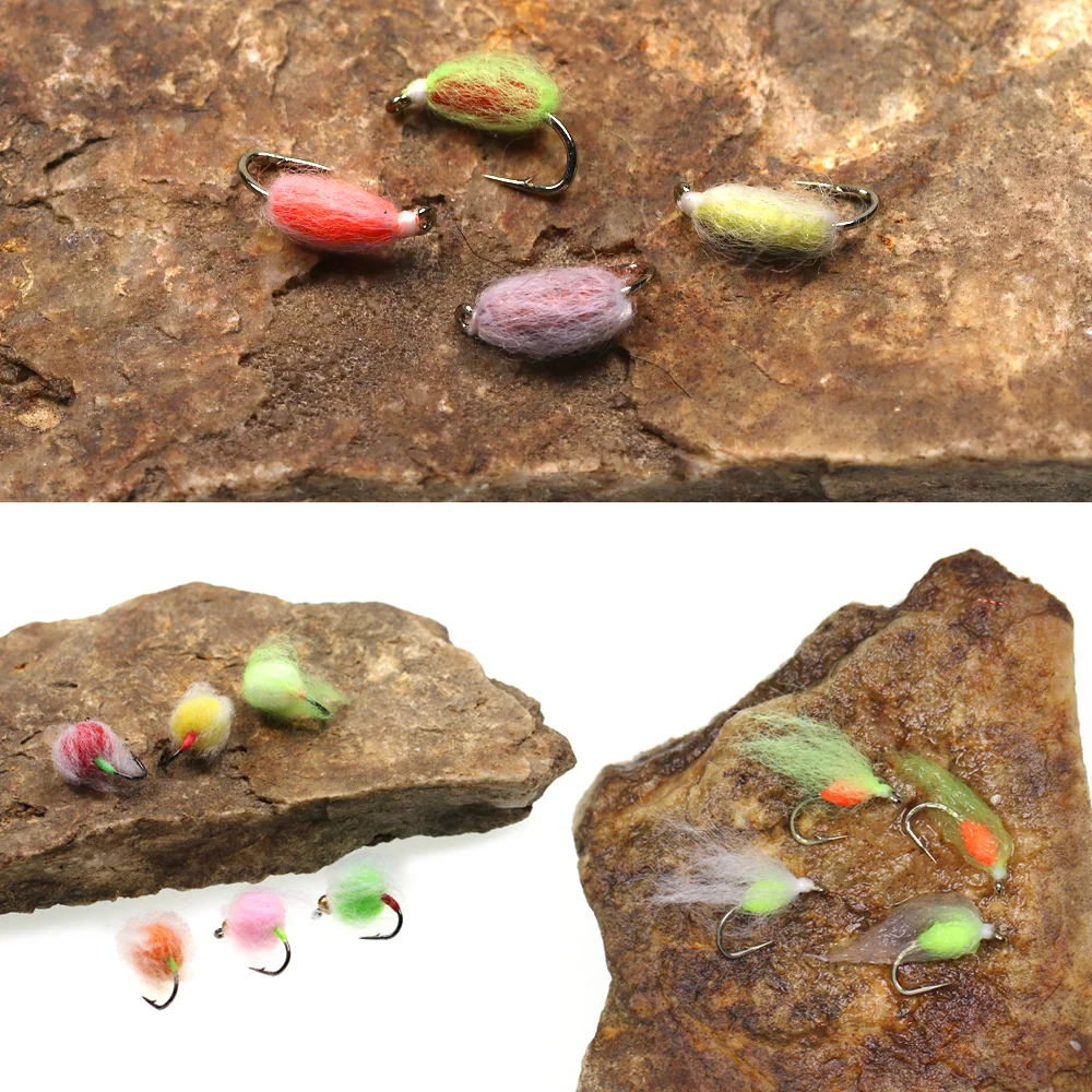 Bimoo-caja de Señuelos de Pesca con cuentas de latón para trucha, trucha, cabeza de acero, color naranja, Chartreuse rojo, 26 piezas, #12, #14 - imagen 3