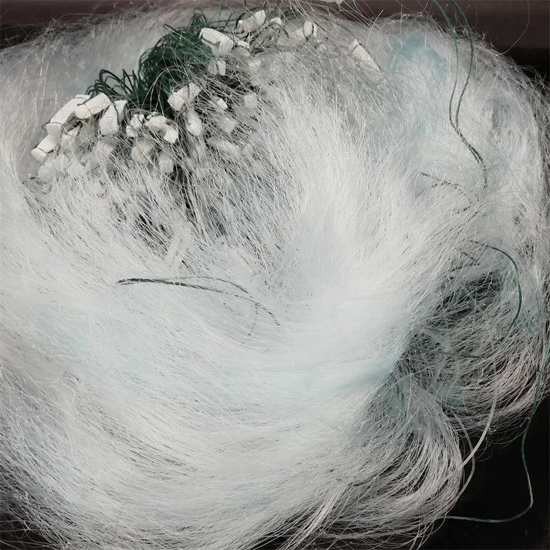 Red de pesca de nailon, malla de tres capas, transparente, blanca, con trampa flotante para peces, monofilamento, longitud de 43M x 1,3 M, 1 pieza - imagen 3