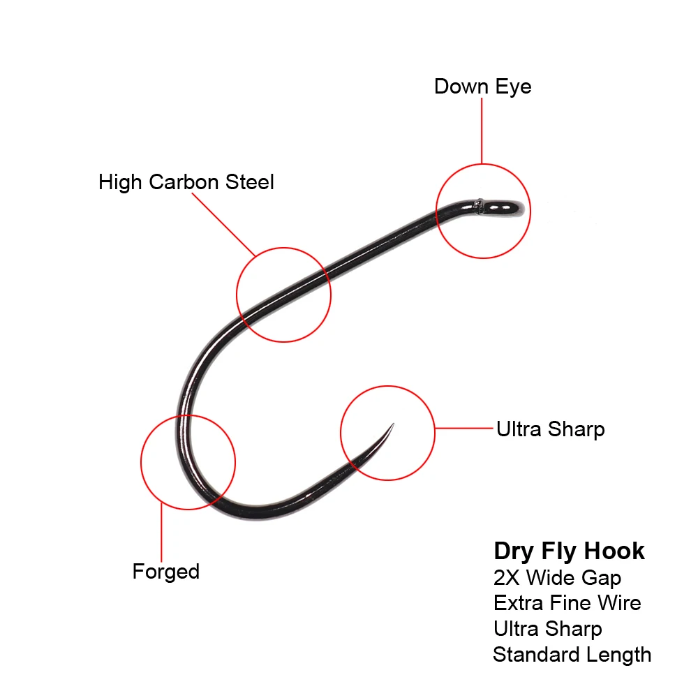 Bimoo-gancho de mosca seca sin púas, Material forjado con acabado de níquel negro, tamaños 8, 10, 12, 14, 16, 18, 20, 2 huecos anchos, 20 unidades - imagen 4