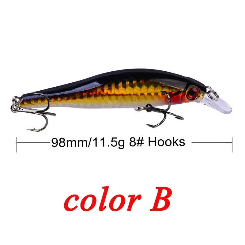 POETRYYI-Señuelos de Pesca de 9,8 cm y 11,5g, cebos de plástico duro para lubina, 5 colores, ojos 3D, colores brillantes, accesorios de pesca #4, 1 unidad - imagen 4