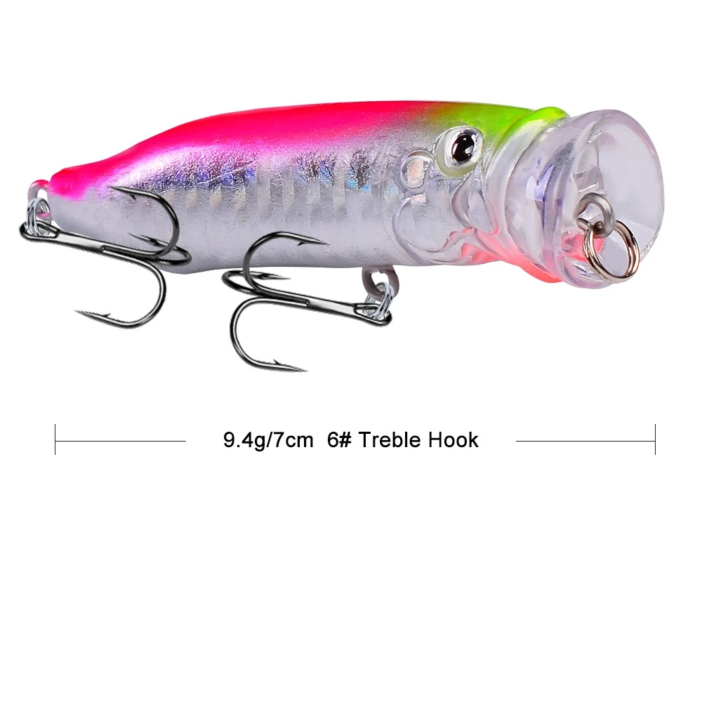 1 Uds. Señuelo de Pesca Popper 7cm 9,4g Topwater cebo de plástico Artificial duro Bass Wobblers Crankbait Pesca aparejos de Pesca de carpa - imagen 3