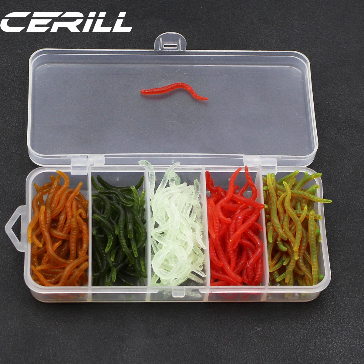 Cerill 200 unids/kit 3,5 cm 0,14 g lombriz de tierra señuelo de pesca suave realista olor a pescado cebo de gusano carpa Artificial de silicona luz de lubina