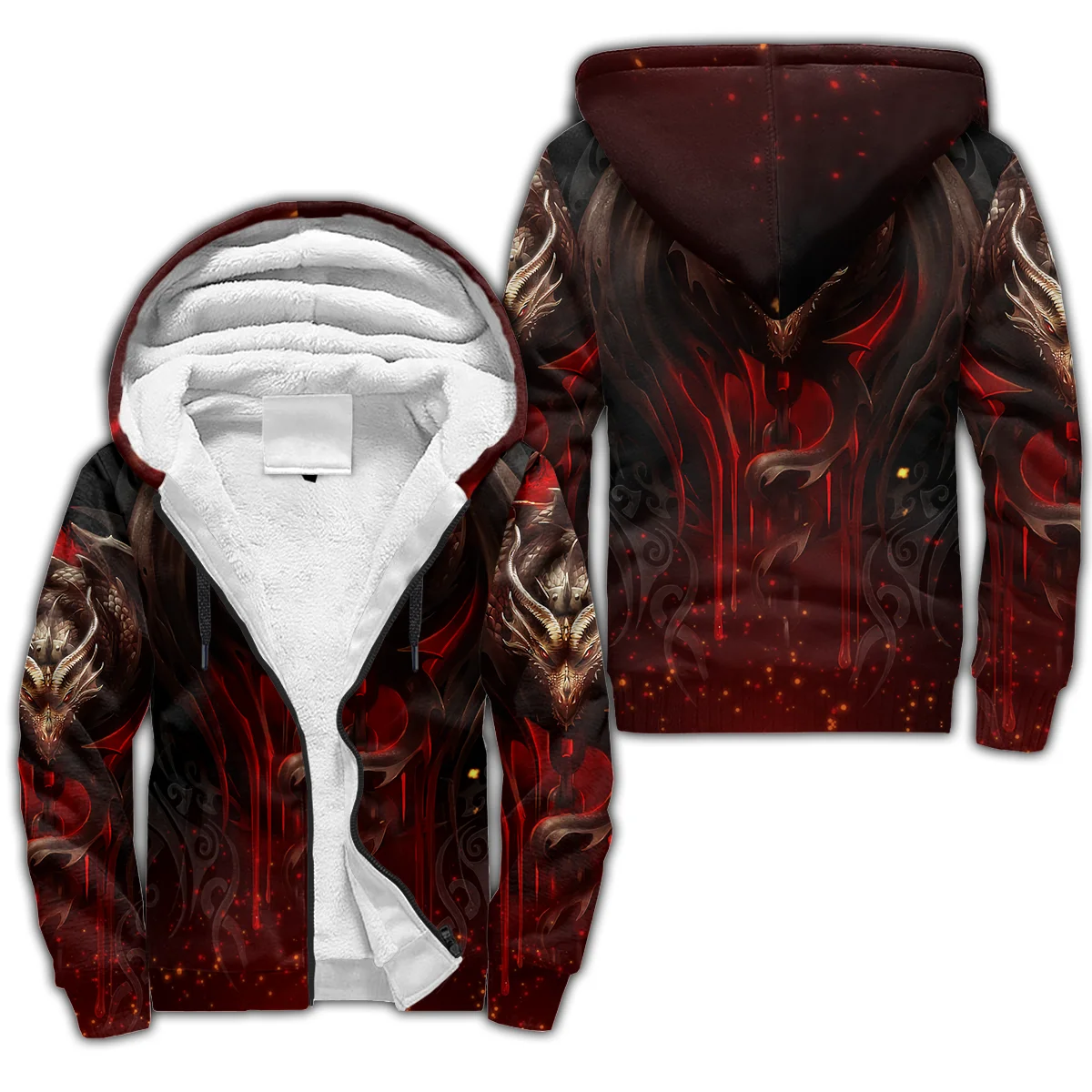 Dragón y lobo tatuaje 3D completamente estampado invierno más grueso cremallera Sudadera con capucha Unisex Casual Abrigo con capucha chándal chaqueta de lana cálida JH05 - imagen 5