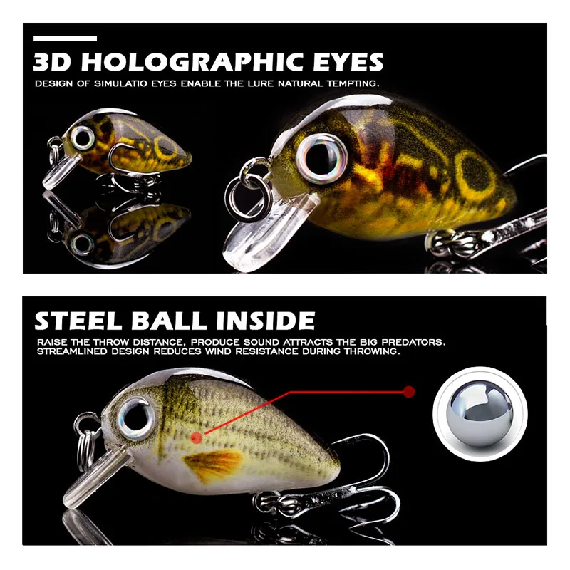 Hanlin 5 unids/set 1,5g/28mm Mini Crankbait flotante Wobblers Señuelos de Pesca Wobblers cebos artificiales pececillo duro Lucio aparejos de lubina - imagen 5