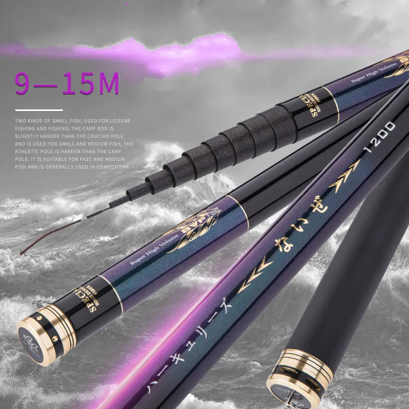 Caña de pescar telescópica de alto carbono, caña de pescar de secciones largas, ultraligera, 9M-15M - imagen 3