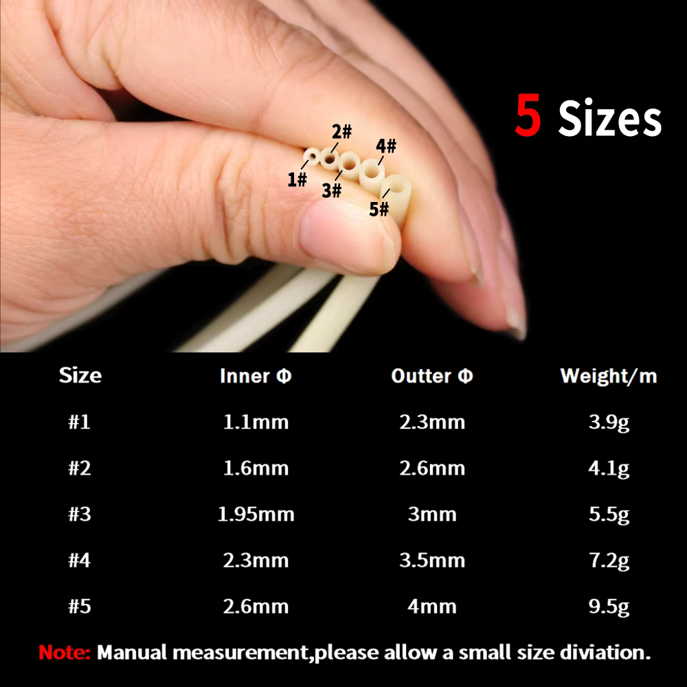 Sabiki Rig tubo de protección para pesca en agua salada, goma suave, manga verde luminosa blanca, alto brillo y Lumo largo, 5 tamaños, 2m/bolsa - imagen 5