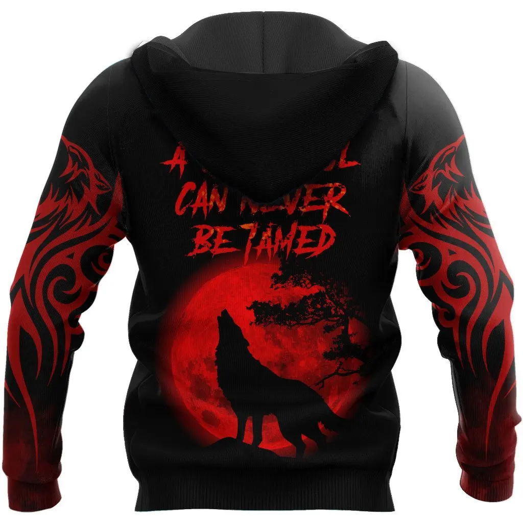 Hermosa sudadera con capucha The Red Moon Wolf 3D completamente estampada para hombre, sudadera Unisex de otoño, jersey con cremallera, ropa de calle informal KJ462 - imagen 2