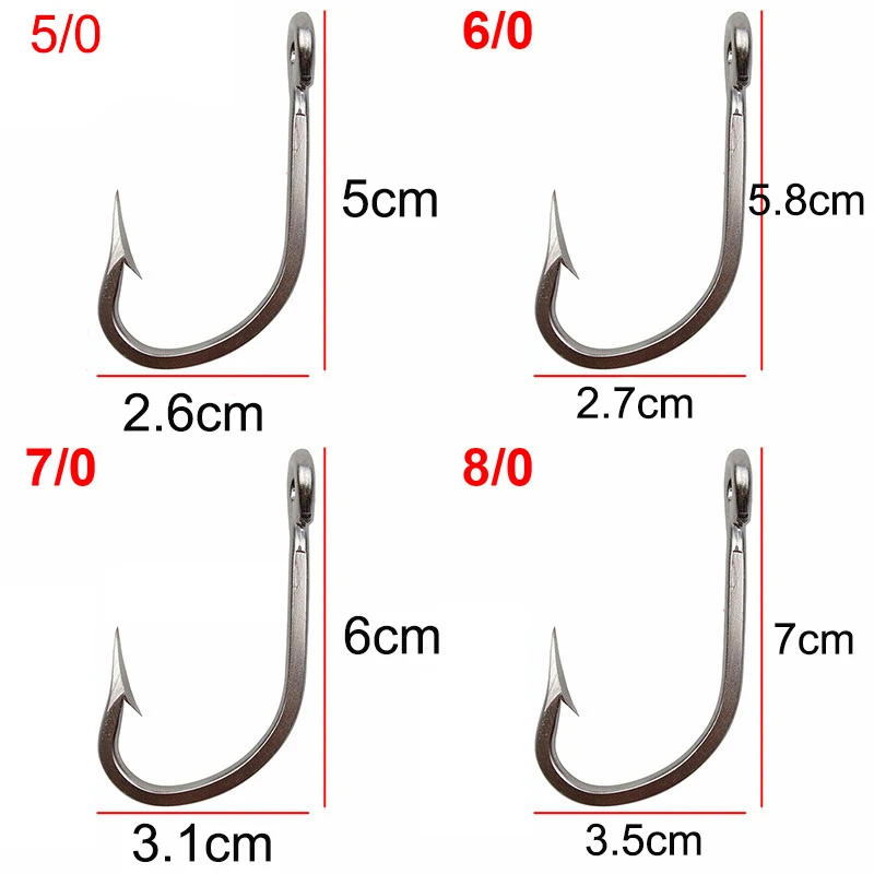 Anzuelos de pesca de atún de acero inoxidable, anzuelos afilados para agua salada, anzuelo grande con púas, tamaño 5/0-14/0, 50 Uds. - imagen 2