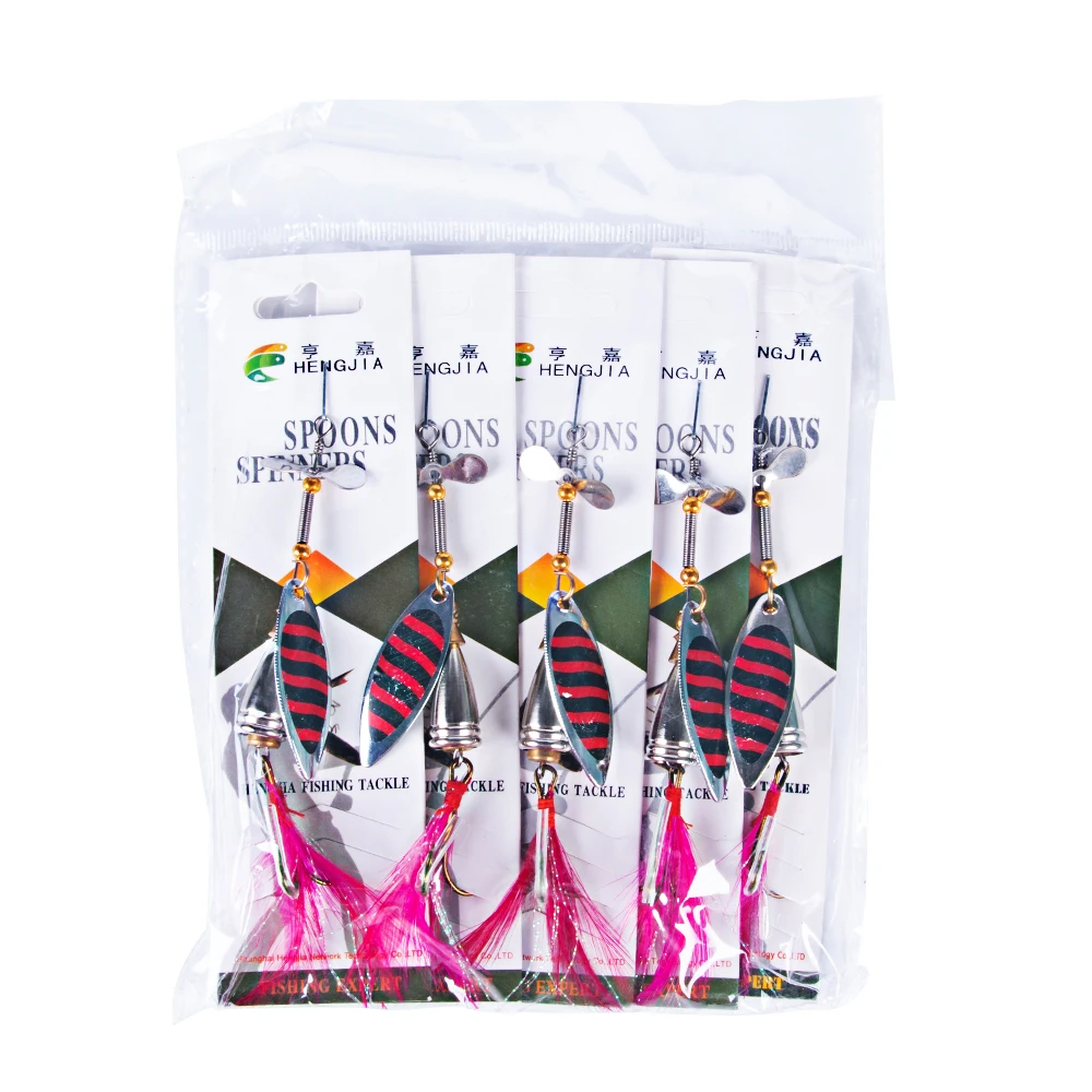 5 uds 10cm 9,9g Spinner cuchara señuelo para lubina lentejuelas de Metal cebo Señuelos de Pesca para lago mar Lucio pesca de carpa con gancho de plumas - imagen 2