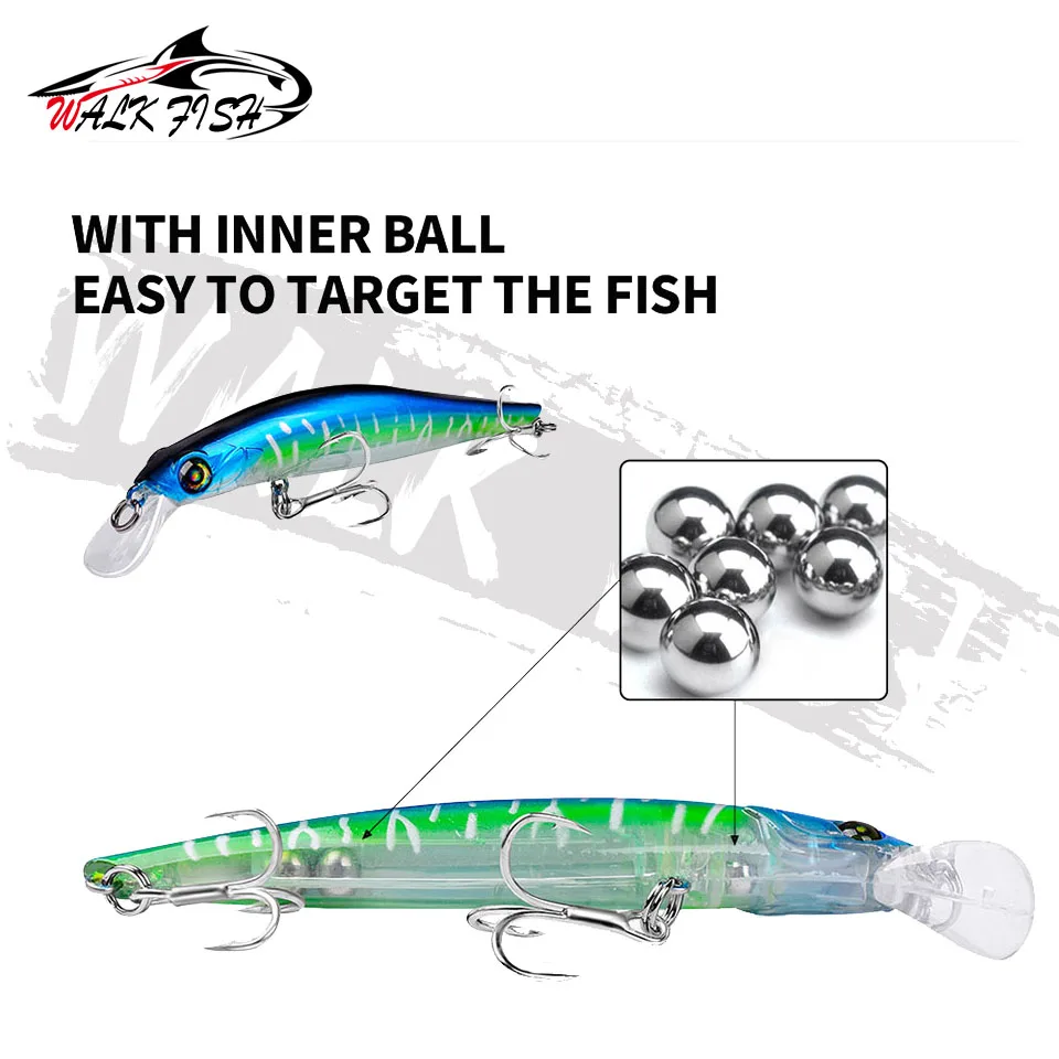 WALK FISH-Señuelos de Pesca flotantes, cebos duros de alta calidad para lubina, 1 unidad, 70mm, 115mm, 150mm - imagen 5