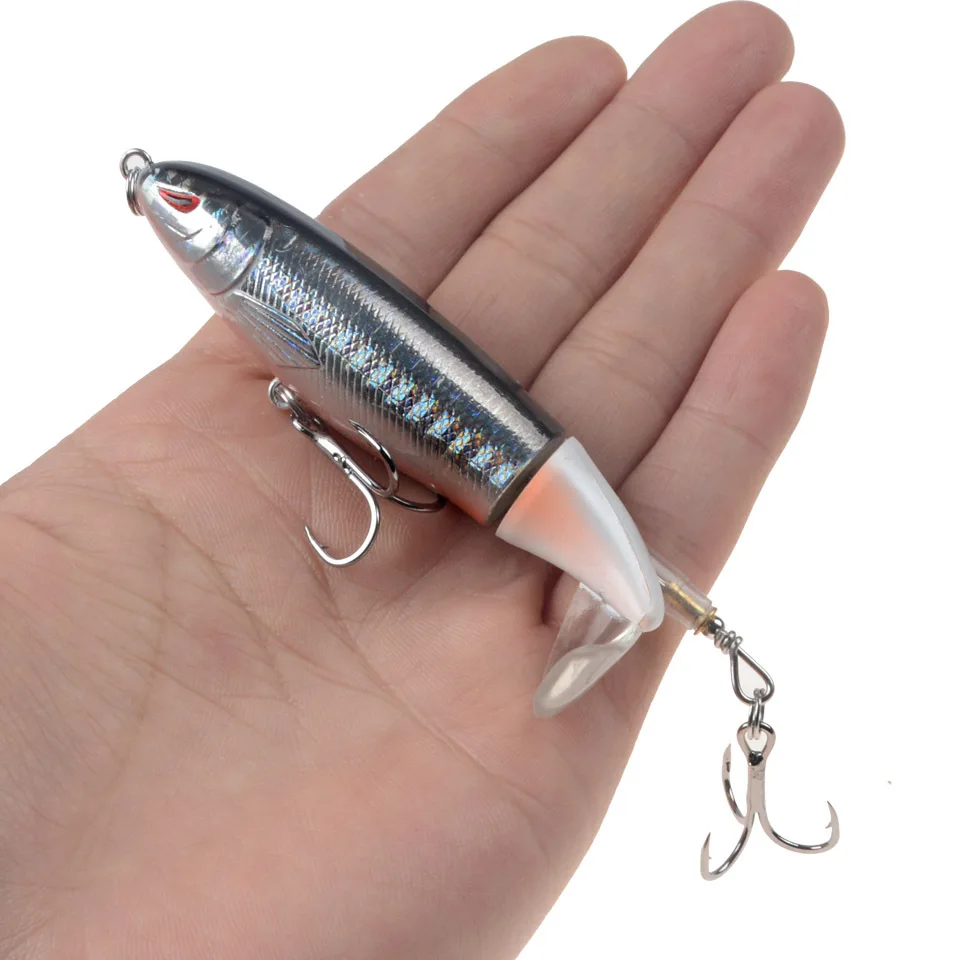 DHYJSFDC-señuelo de pesca clásico, 110mm, 15g, Whopper Topwater Popper, cebo Artificial, Plopper duro, cola giratoria suave - imagen 3