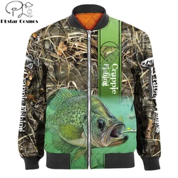 2025 nueva moda chaqueta Bomber para hombre Crappie pesca 3D impreso grueso invierno bolsillo ropa de calle Unisex Casual chaqueta cálida con cremallera