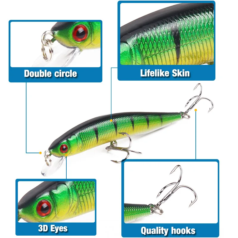 Señuelo de Pesca de pececillos, 1 unidad, 10cm, 8g, cuerpo láser 3D, ojos que se hunden, Crankbait duro, Jerkbait, Lucio, carpa - imagen 4