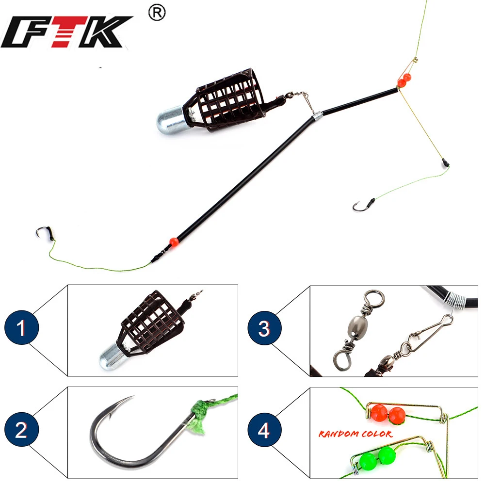 FTK-anzuelos de pesca de 47CM, 20G-80G de longitud, dos anzuelos, alimentador de cebo, soporte de cesta, jaula de señuelo de pesca con accesorios de línea - imagen 2
