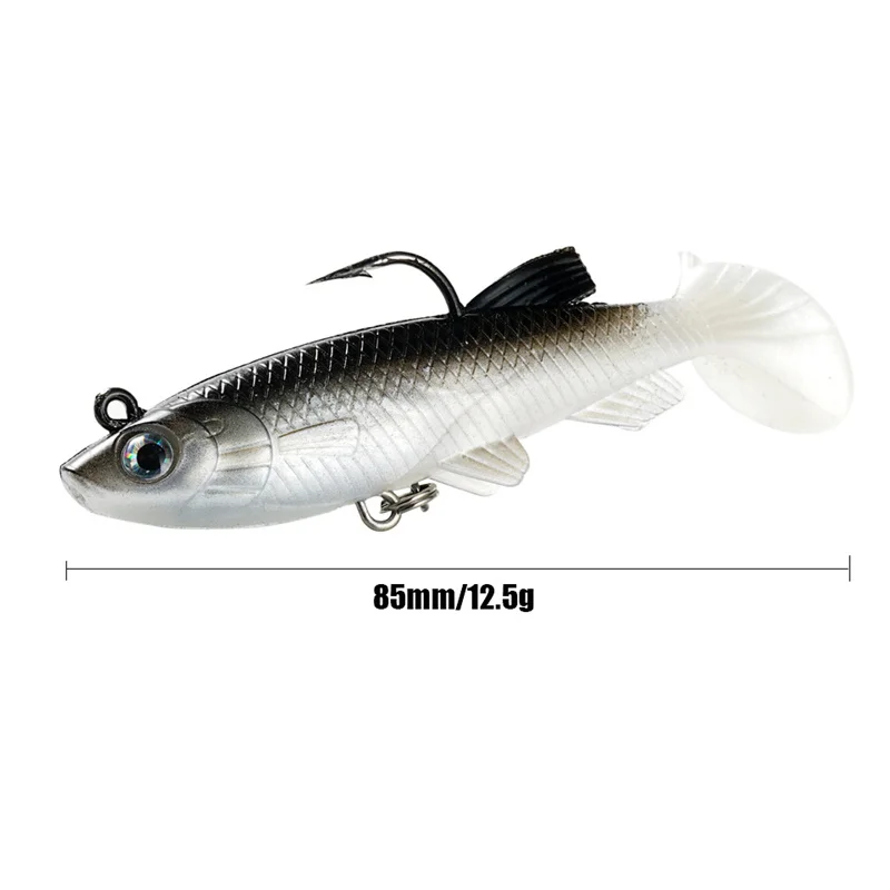 1 Uds 8,5 cm 12,5g Wobbler plomo señuelo suave plantilla Artificial cebo de silicona anzuelos triples Swimbait invierno lubina Pesca aparejos de Pesca - imagen 3