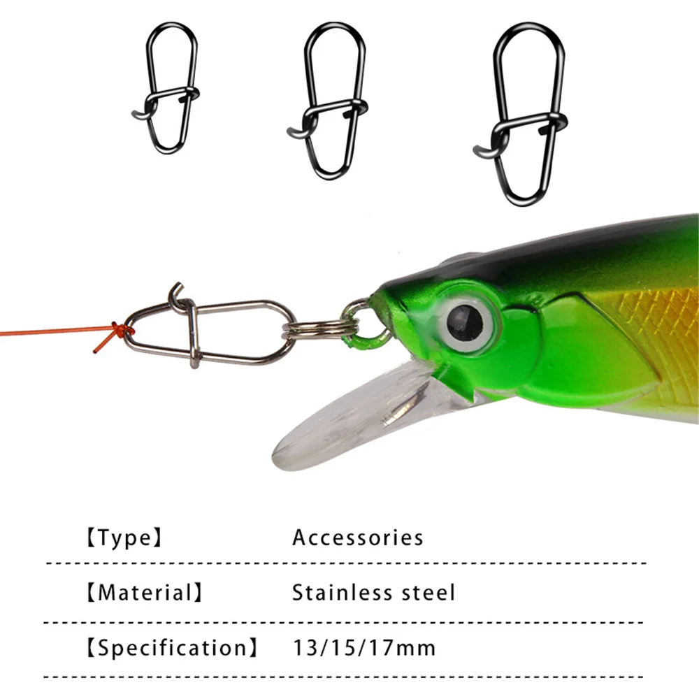100 Uds conector de pesca de acero inoxidable 13/15/17mm Clip rápido bloqueo Snap giratorio anillos sólidos broches de seguridad herramienta de gancho de pesca Snap - imagen 3