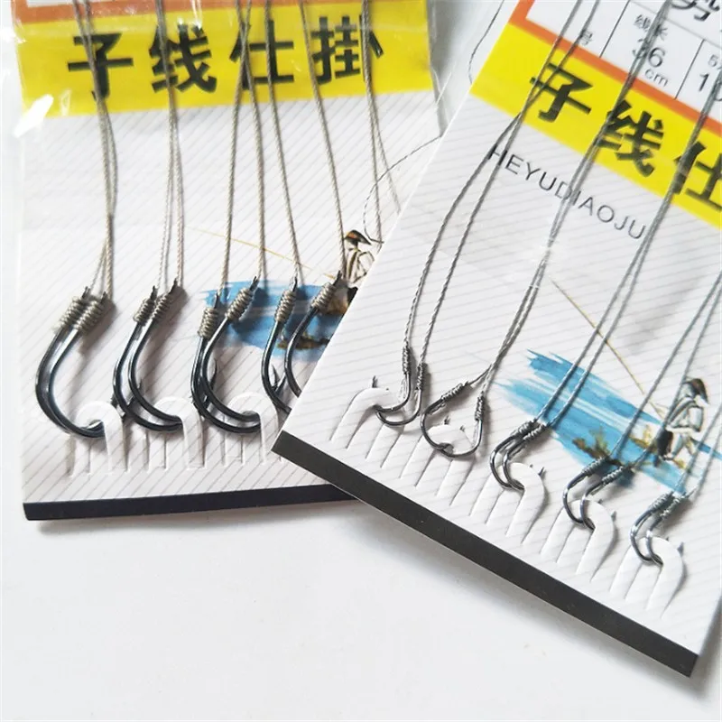 Cadena de manivela de pesca, 10 piezas, Japón Series1 #-12 #, grupo de anzuelos de agua dulce, púas, aparejos Sabiki, Color níquel negro - imagen 4