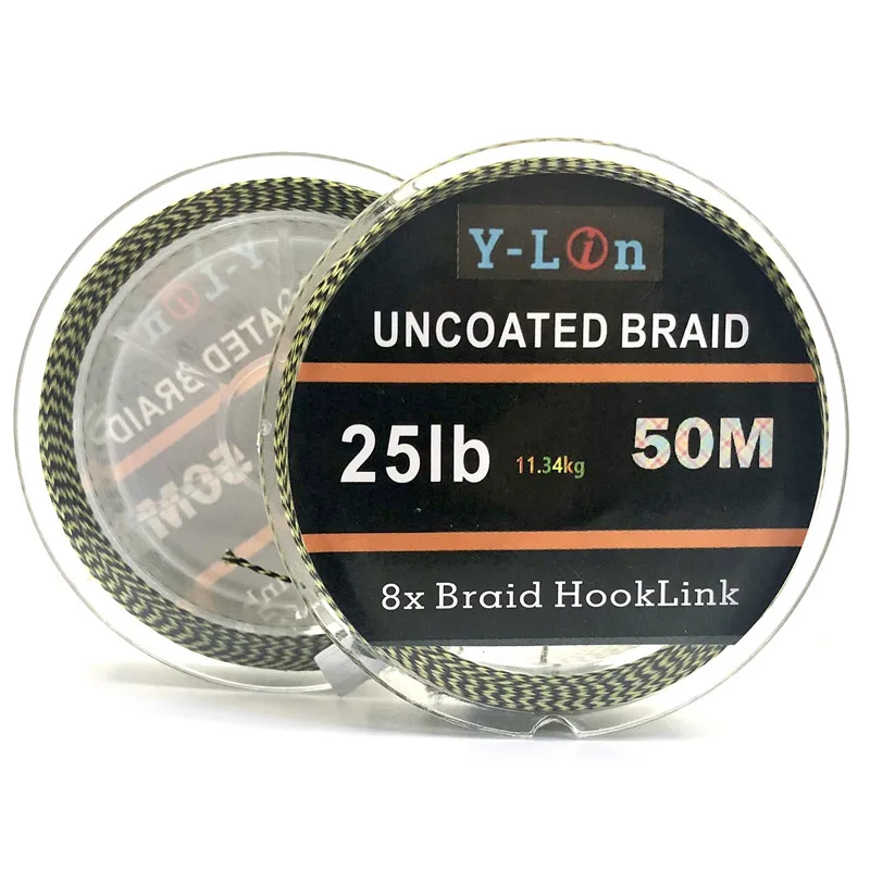 Línea de pesca de carpa de camuflaje, 50m, 8 soportes, gancho suave, línea trenzada sin recubrimiento para aparejo de pelo, línea de aparejo de 25 y 35LB - imagen 5