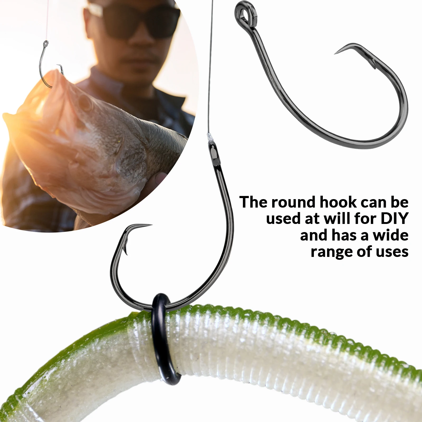 THKFISH 20 piezas anzuelos circulares en línea de acero rico en carbono anzuelos de espacio ancho para señuelo suave pesca de agua dulce anzuelo de bagre - imagen 4