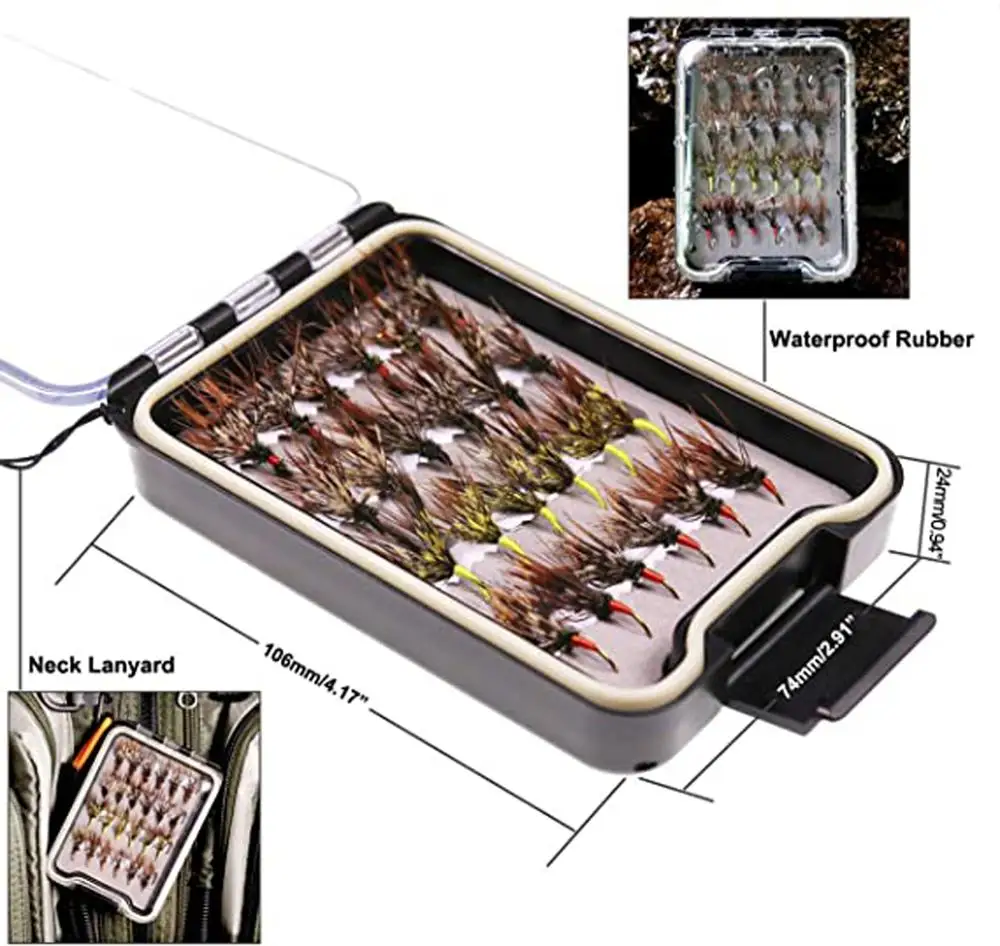 Wifreo-cebos de pesca con mosca, 24 unids/lote/caja, caja de moscas Tenkara con mosca impermeable, tamaño 12, anzuelo de púas - imagen 3