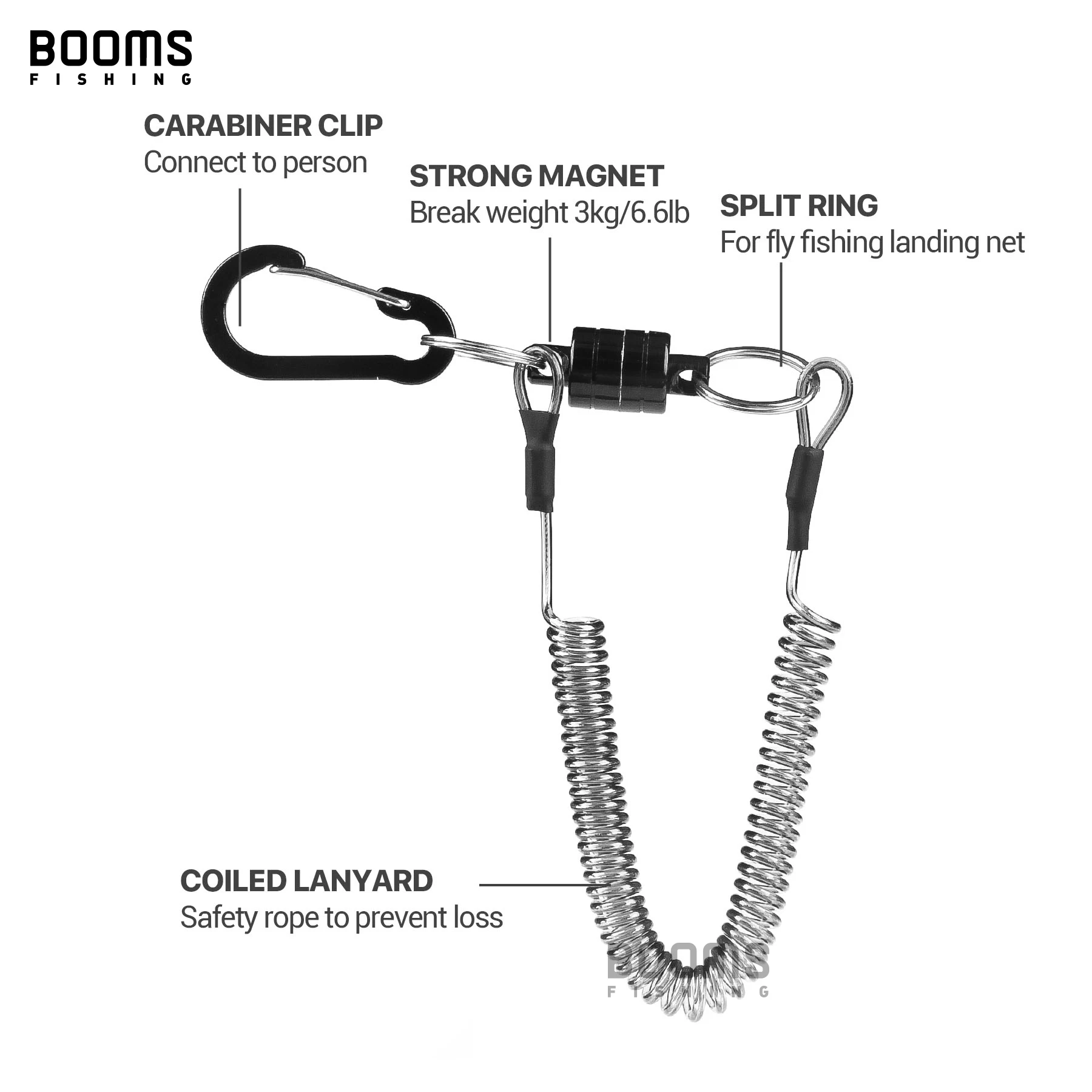 Booms Fishing MN2 Clip de liberación magnética 3,5 kg con mosquetón de aluminio con cordón de bobina de pesca - imagen 3