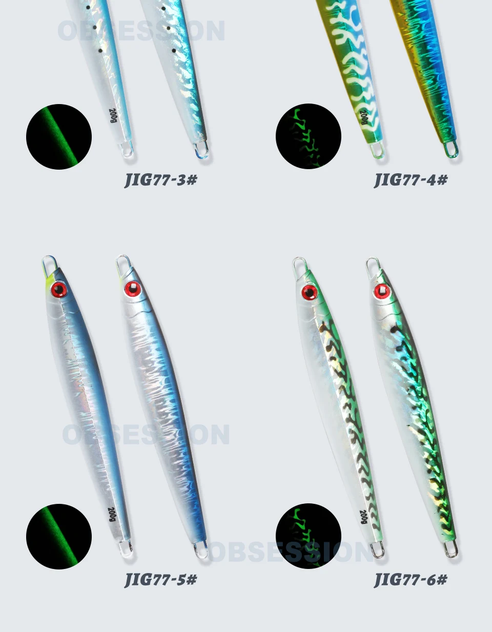 Una colección de cañas de pescar con señuelos. Estas cañas están diseñadas para usarse con señuelos artificiales para pescar. Cada caña tiene una combinación de colores y un diseño diferentes, que pueden estar destinados a atraer diferentes estilos o preferencias de pesca.