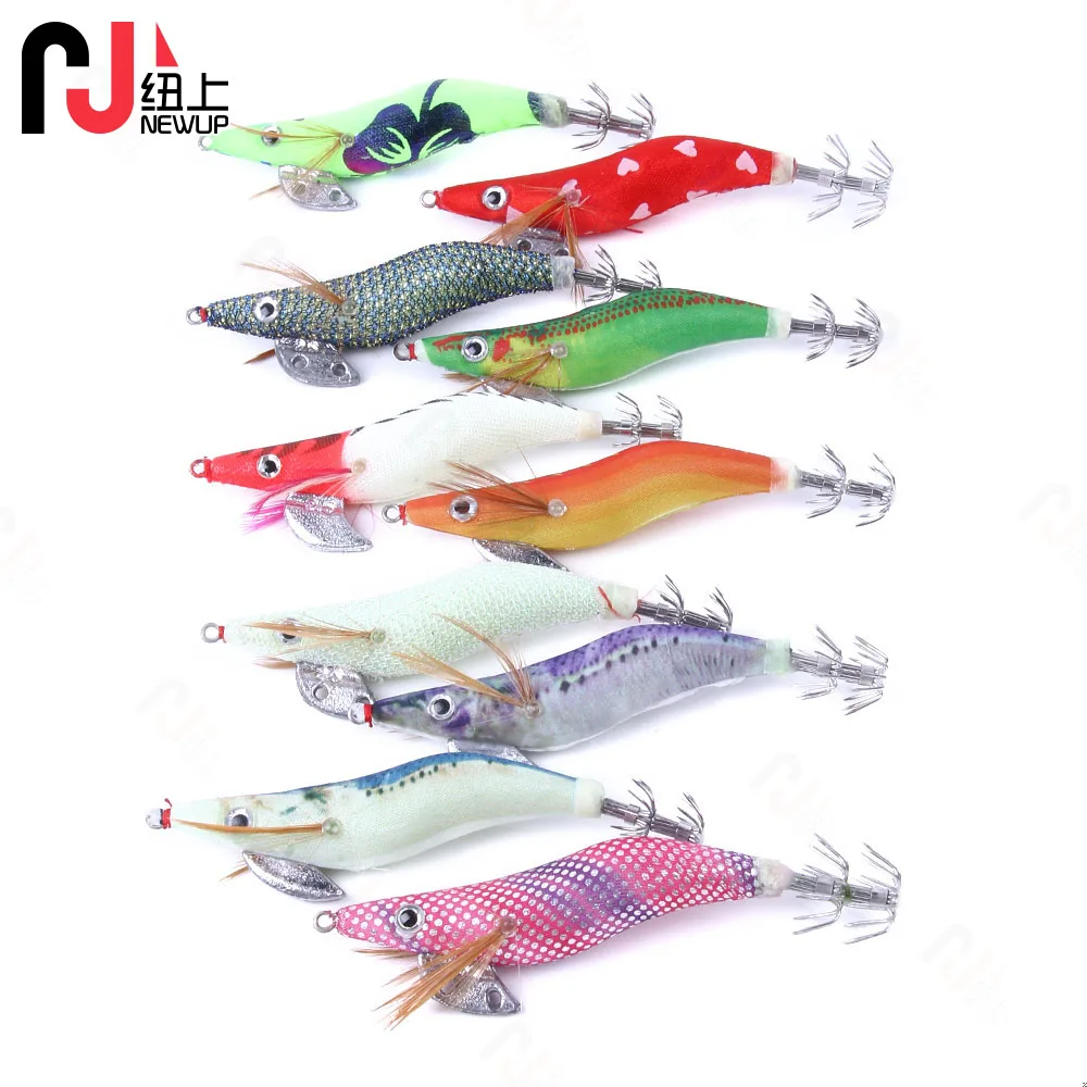 Anzuelo de cebo de Pesca de calamar, anzuelos de Pesca de camarón de madera, señuelo de jigging luminoso Artificial con bolsa, 10 unids/lote por bolsa - imagen 3