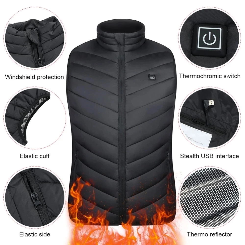 Chaqueta calefactora con interruptor inteligente USB para hombre y mujer, chaleco calefactor de zona 2-11, chaleco de caza con calefacción eléctrica, chaqueta acolchada con calefacción - imagen 3