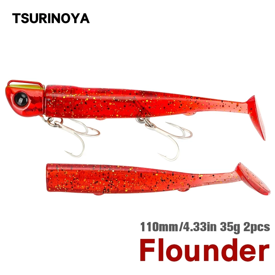 TSURINOYA-señuelo de pesca suave, cabeza de plantilla de 110mm, 35g, juego de cola en T, Wobblers de hundimiento de lubina con cuerpo suave, anzuelo triple de agua salada - imagen 2