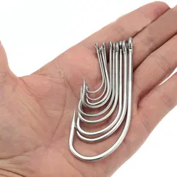 Anzuelos de acero inoxidable para pesca, anzuelos grandes, extra largos, anzuelos blancos, tamaño 1/0-10/0, 40 Uds.