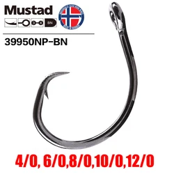 Mustad Norway Origin anzuelo de pesca de acero rico en carbono, anzuelos circulares de gran tamaño, 4/0,6/0,8/0/10/0,12/0,39950NP-BN