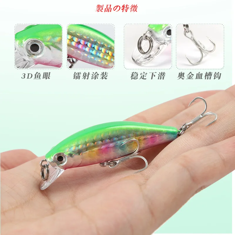 Señuelo de pesca de pececillos, cebo duro de plástico Artificial, Wobbler, ojos 3D, 55mm, 6,3g, 1 piezas