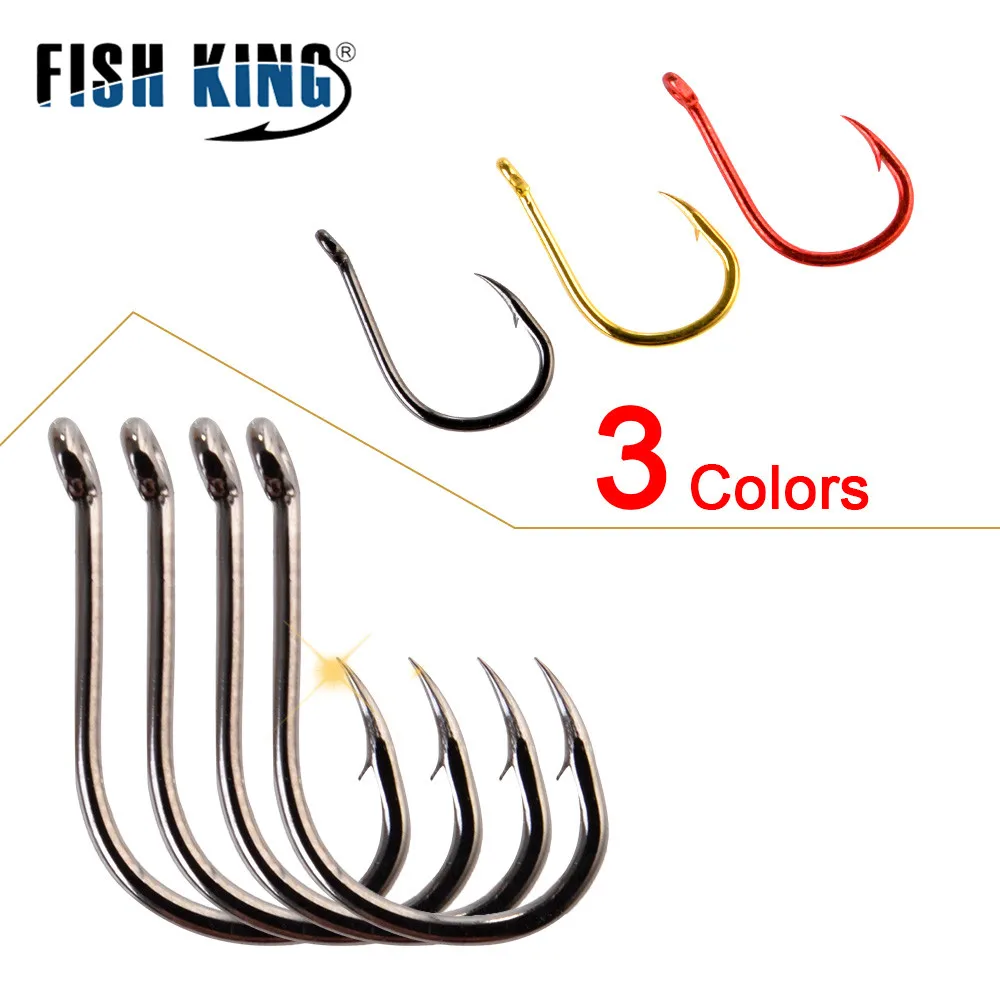 FISH KING 50-100 Uds. Anzuelo de pesca dorado de acero rico en carbono 1 # -12 #   Anzuelo de púas con ojo anillado, anzuelos de carpa, aparejos de pesca - imagen 5