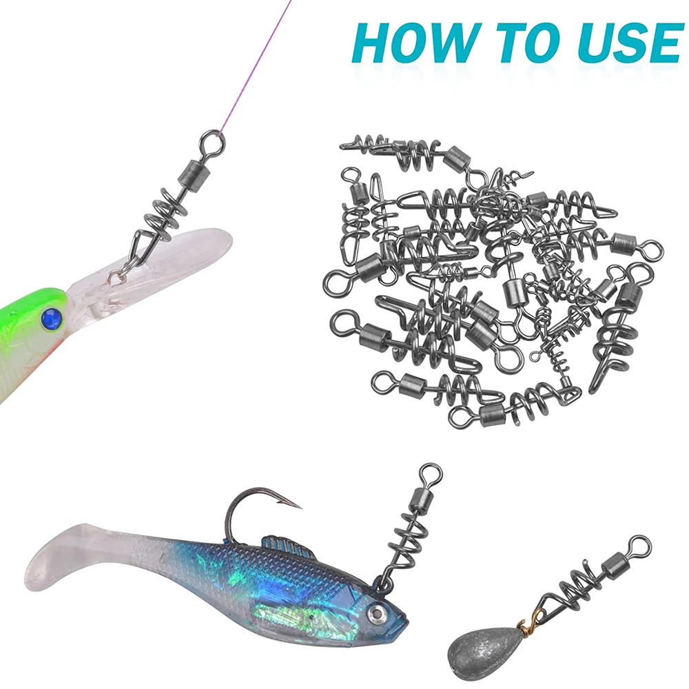 Sacacorchos giratorio de acero inoxidable, conector de línea de pesca, accesorios de aparejos de pesca, 100 unidades - imagen 5