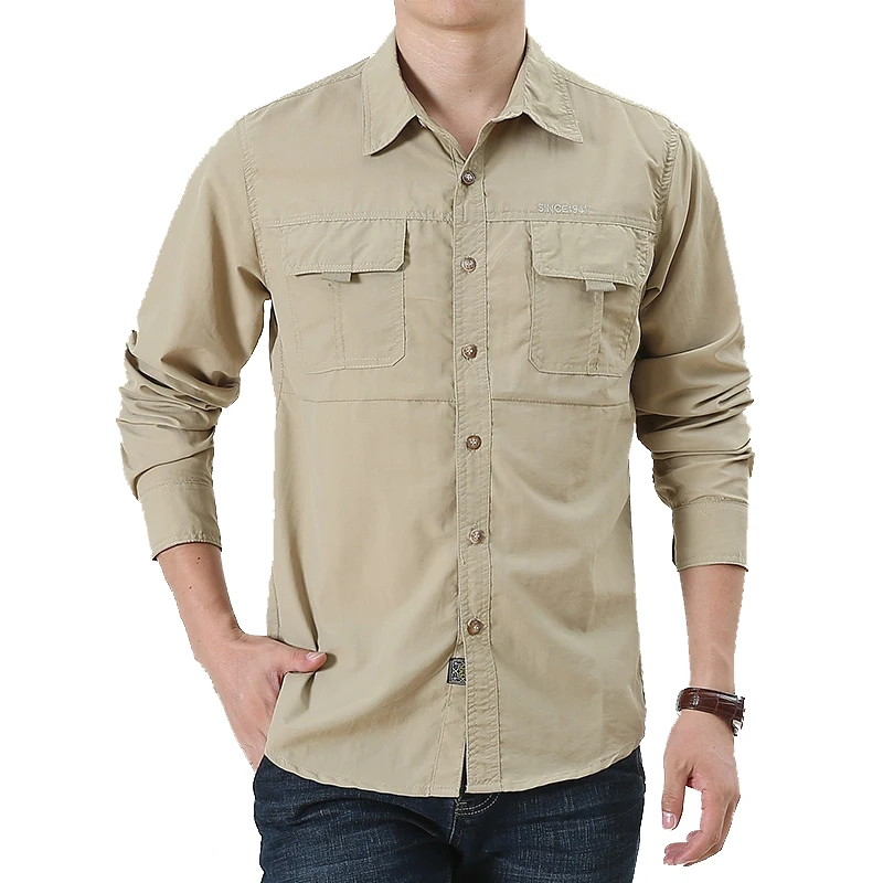 Camisas de gran tamaño para hombre, camisa informal militar, transpirable, secado rápido, ropa de Camping, A5F103 - imagen 3