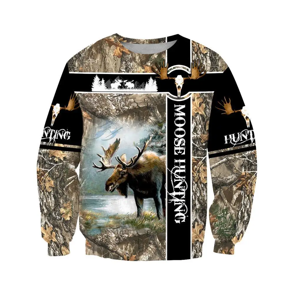 Moose Hunting Camo 3D completamente estampado Sudadera con capucha hombres sudadera Unisex ropa de calle jersey con cremallera chaqueta Casual chándales KJ0232 - imagen 2