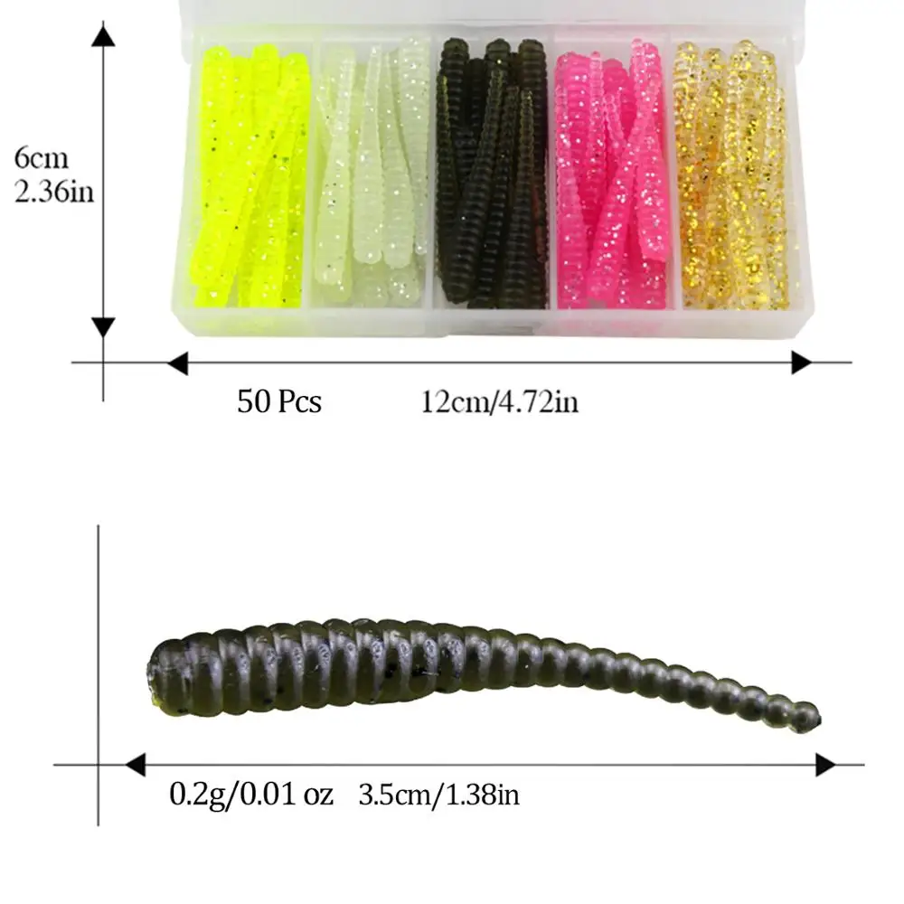 THKFISH 50 Uds gusanos de señuelo suave 3,5 cm 0,2g cebos artificiales de silicona Wobblers simulados sábalo cebos blandos accesorios de pesca - imagen 2