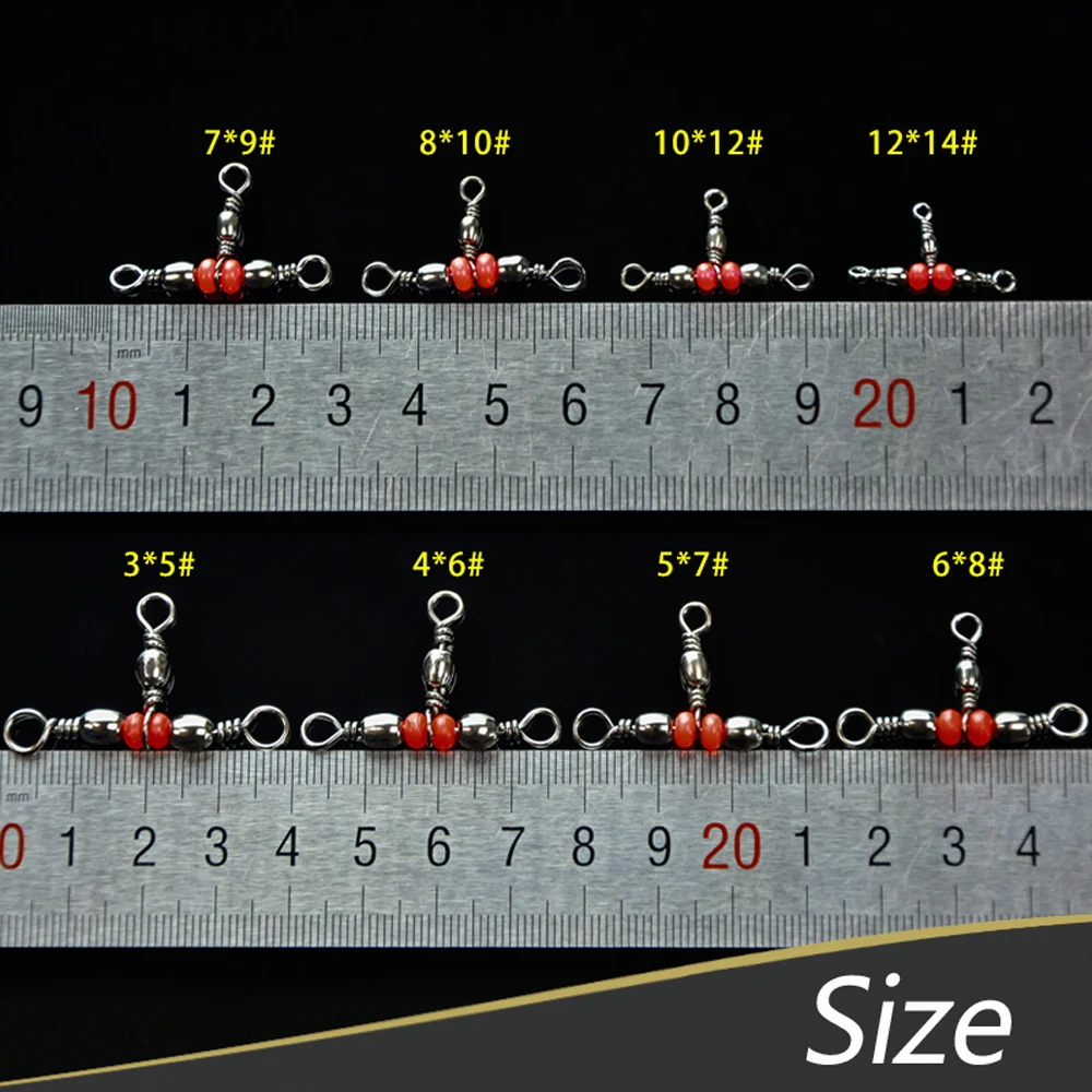 Eslabones de pesca de 3 vías, Conector de pesca en forma de T, barril de latón rodante, cuentas giratorias de Triple Cadena, 20 unids/caja - imagen 4