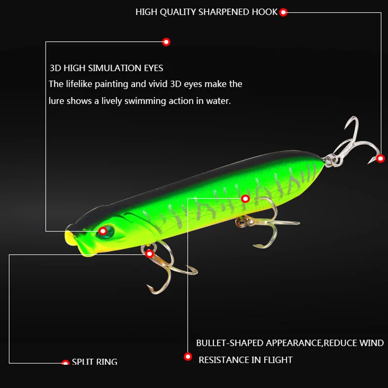 Señuelo duro de pesca de superficie, cebo flotante de lubina Artificial, Wobblers, lápiz Topwater, 10,5 cm, 18g, 1 ud. - imagen 4
