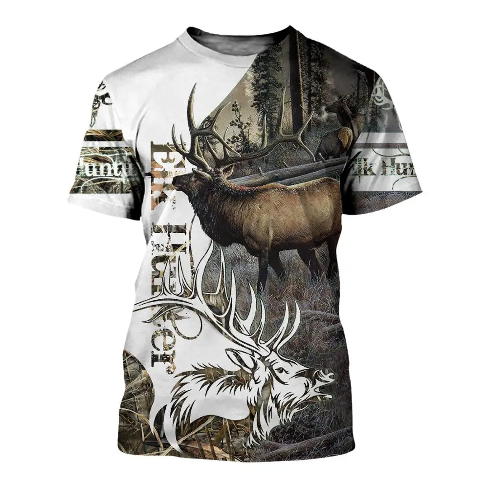 2025 verano moda hombres animal ciervo camiseta Moose/Elk Hunter 3D impreso Harajuku camisetas de manga corta Unisex Casual tops - imagen 4