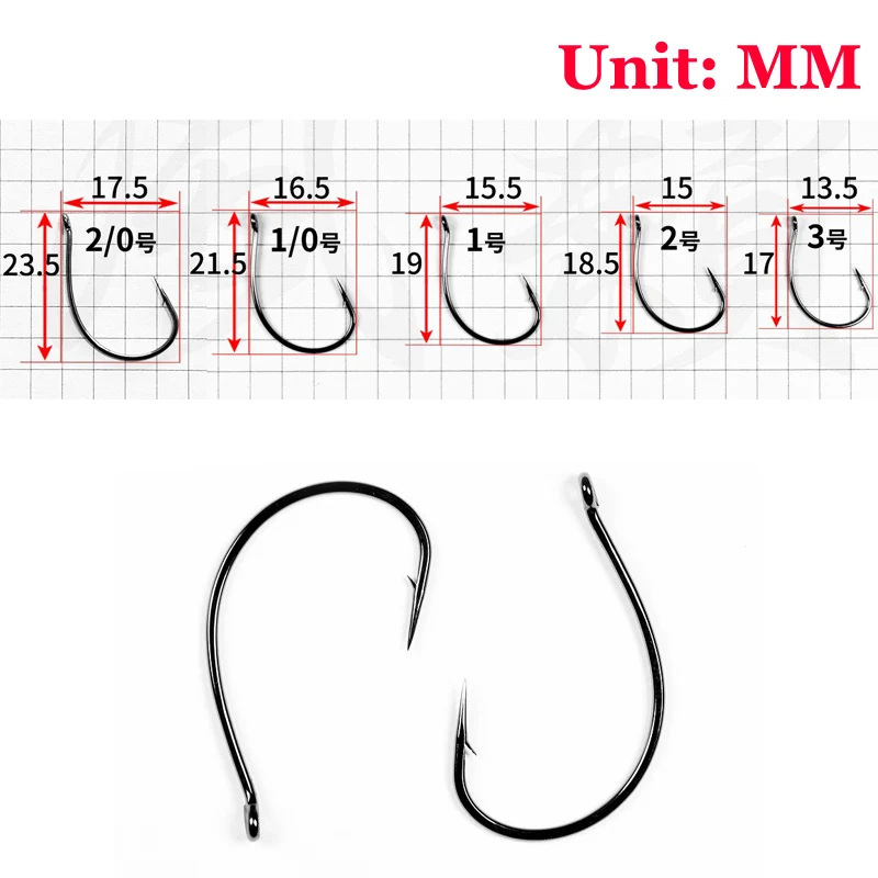 20 unids/lote Drop Shot crochet # 3 # 2 # 1 # 1/0 # 2/0 acier inoxydable Crochet Offset farfelus manivelle ver accesorios hameçon d - imagen 2