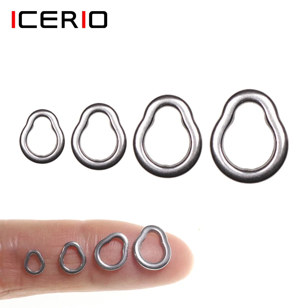 ICERIO 40 Uds anillo de pesca en forma de lágrima de acero inoxidable gancho de asistencia forma de pera anillo sólido plantilla señuelo de pesca conector Terminal L M S