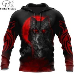 Sudadera de Pesca Hombre - Estampado 3D Lobo y Luna Roja