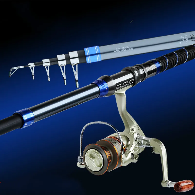 Caña de pescar telescópica de fibra de carbono, caña giratoria ultraligera, dura, para lanzamiento lejano, 2,1 m-4,5 m - imagen 5